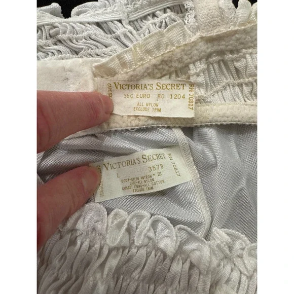 Vintage 90s Victoria's Secret Second Skin High Cut Brief Panties L Bra 36C White - Picture 11 of 15